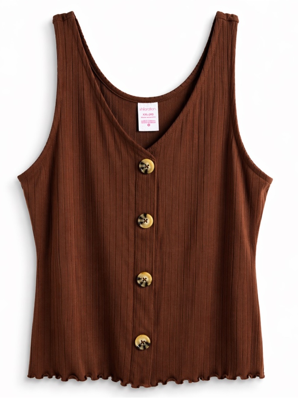 No Boundaries Ribbed Button Front Tank XXXL Brown Fitted Stretch